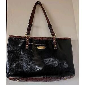 AMAZING large Brahmin High Quality BLACK & BROWN Purse SATCHEL leather handbag